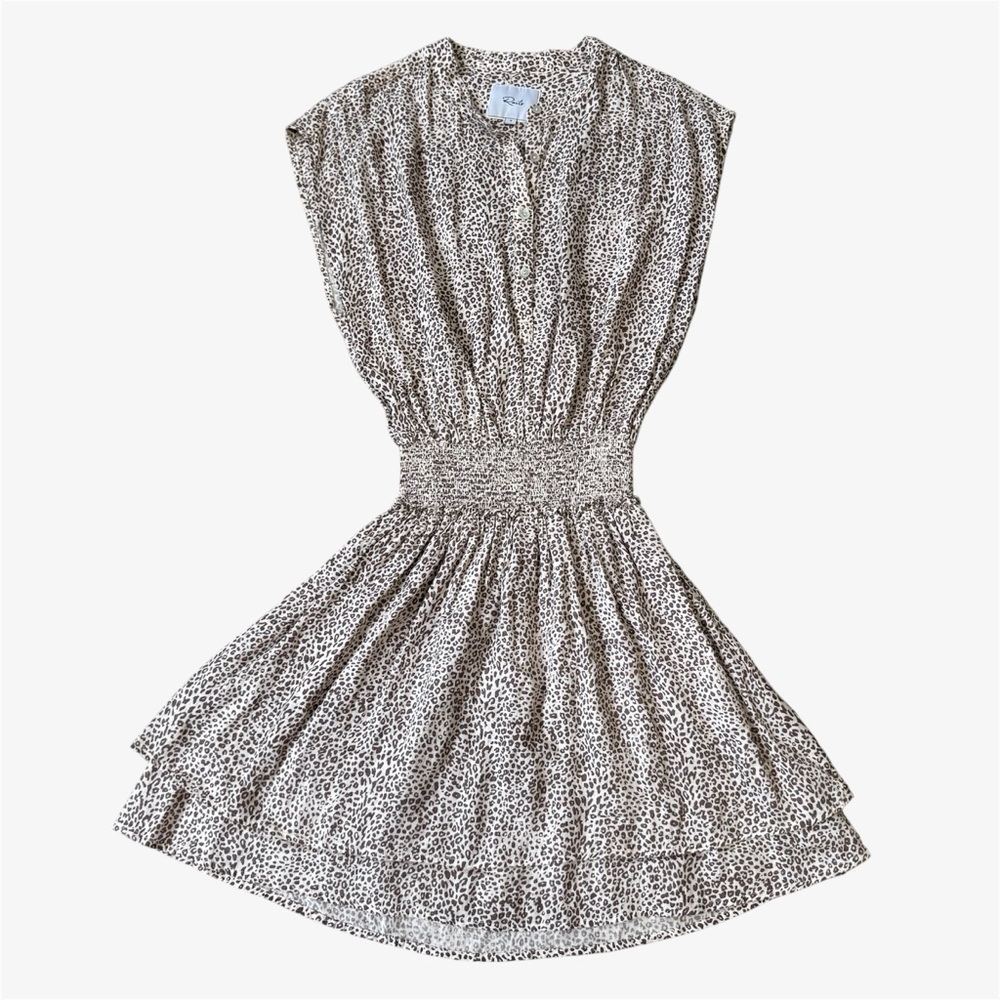 Rails Angelina Sand Cheetah Smocked Waist Mini Dress Size Small